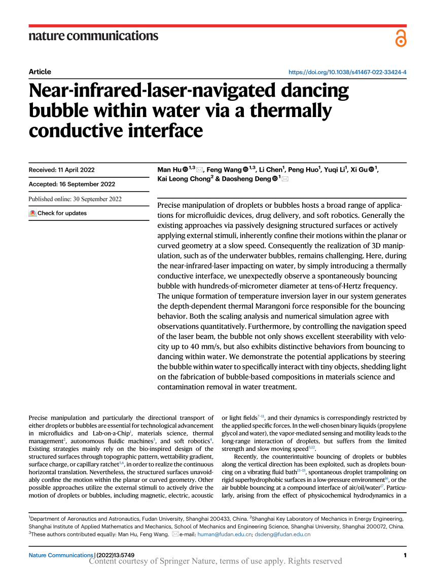 Near-infrared-laser-navigated dancing bubble within water via a thermally  conductive interface