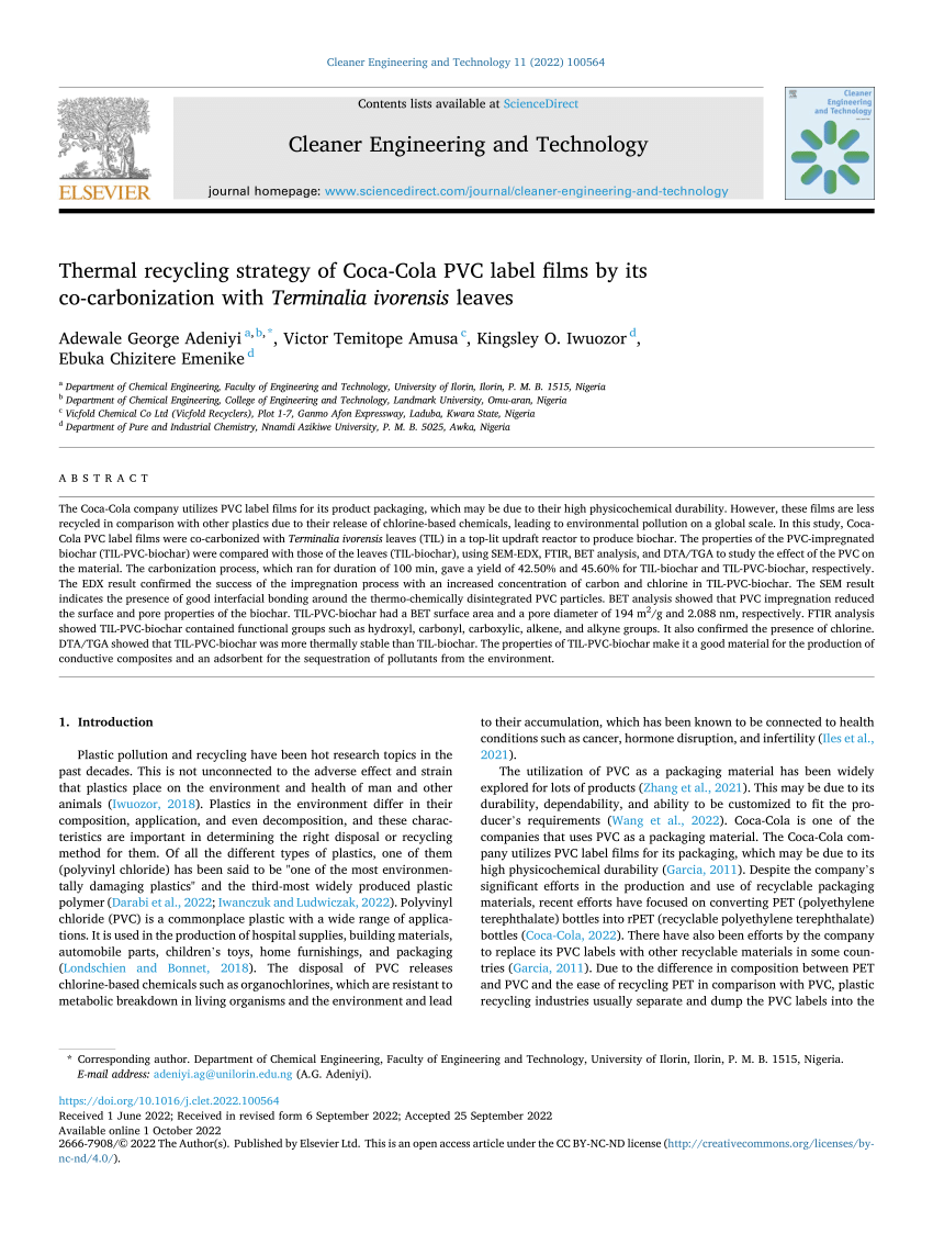 Thermal recycling strategy of Coca-Cola PVC label films by its co