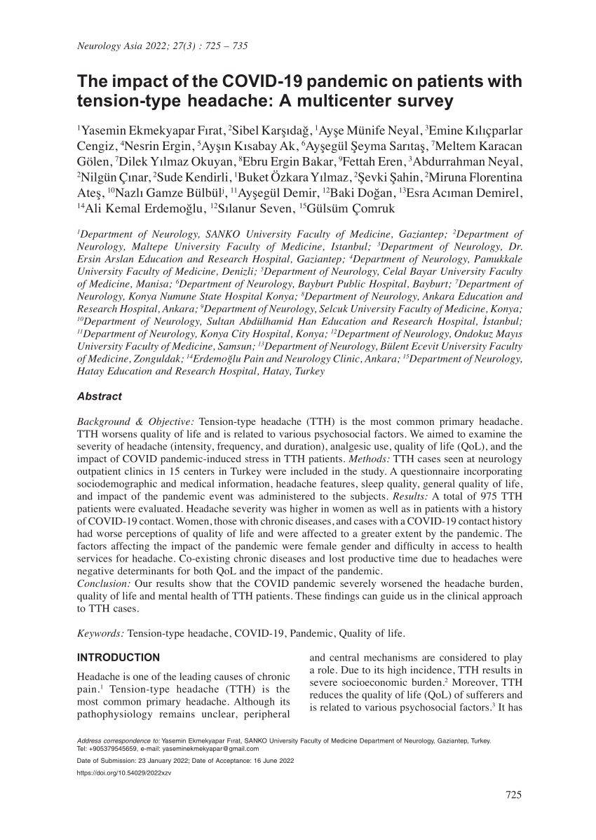 PDF The impact of the COVID 19 pandemic on patients with tension  