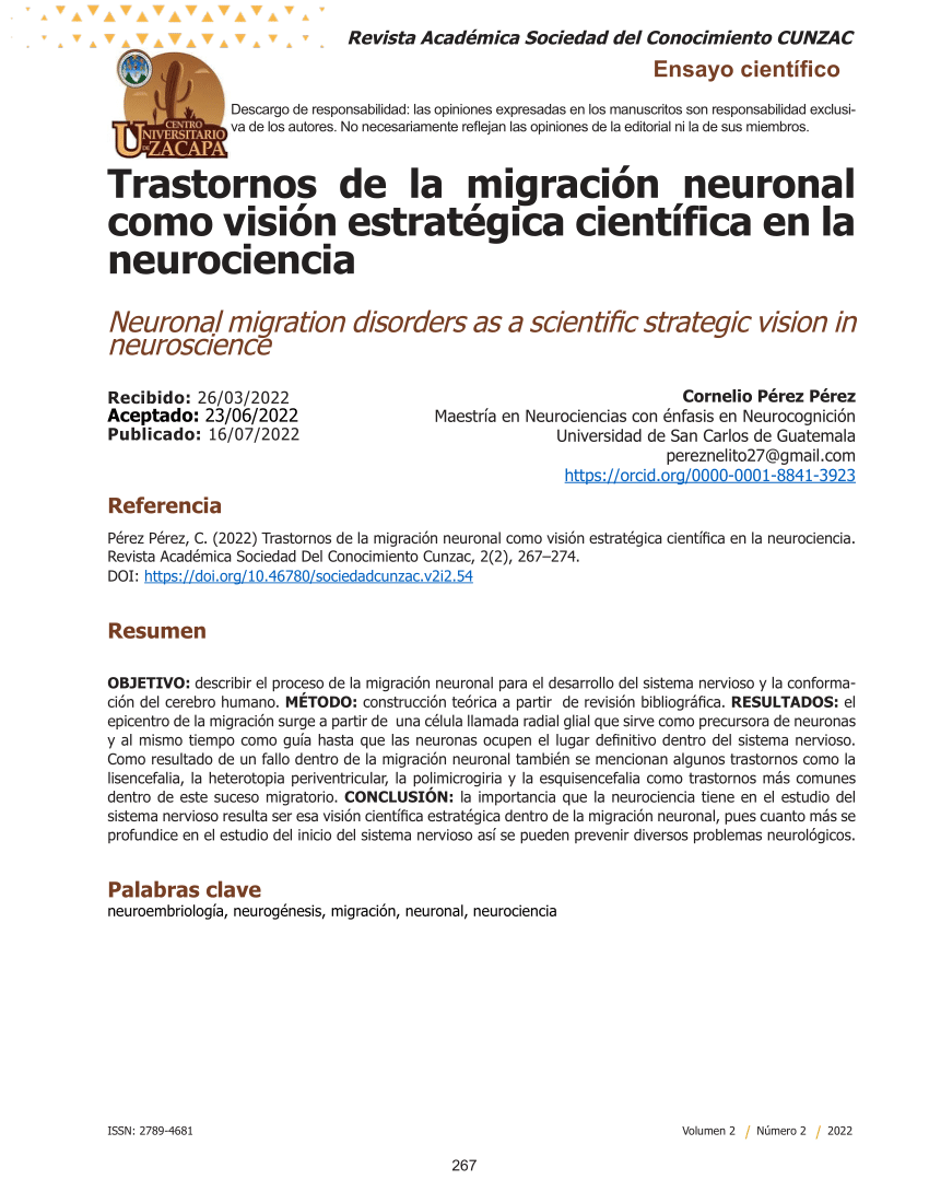 Pdf Trastornos De La Migración Neuronal Como Visión Estratégica Científica En La Neurociencia 5756