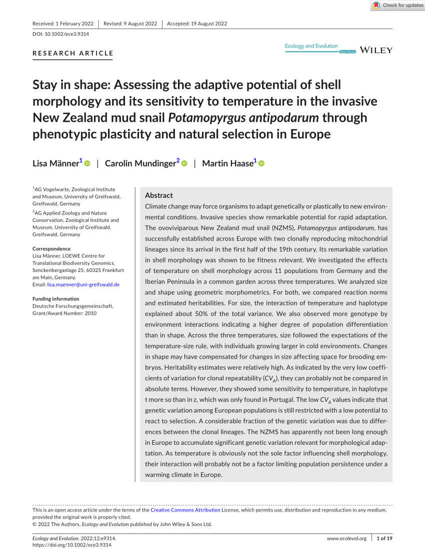 PDF Stay in shape Assessing the adaptive potential of shell  