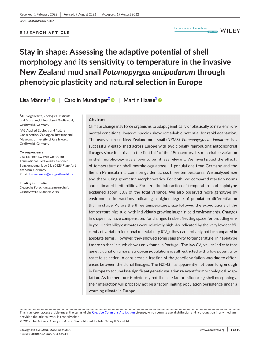 PDF Stay in shape Assessing the adaptive potential of shell  