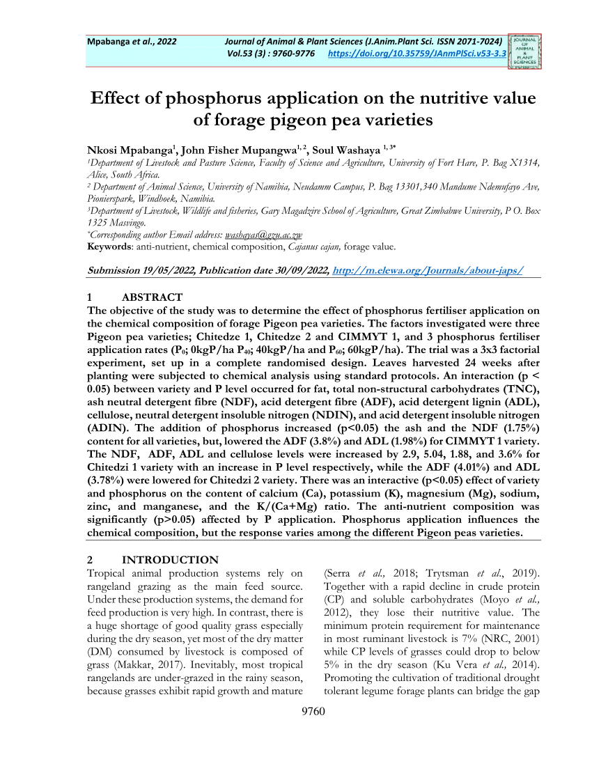 PDF) Effect of phosphorus application on the nutritive value of forage  pigeon pea varieties