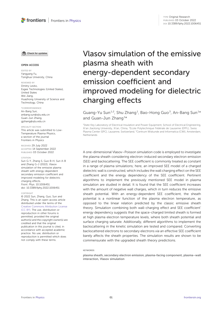 Pdf Vlasov Simulation Of The Emissive Plasma Sheath With Energy