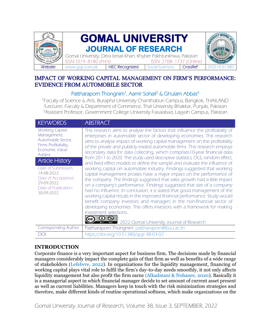 paper research on working capital management 2015