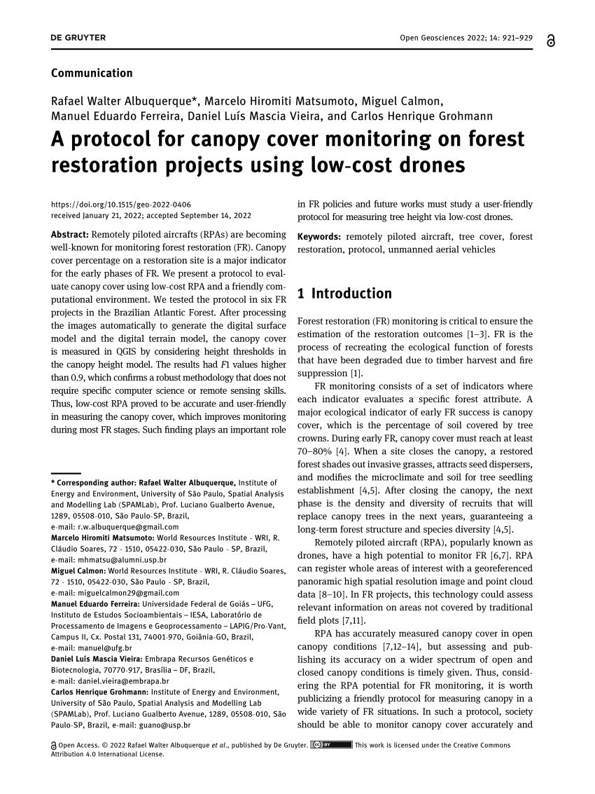 PDF) A protocol for canopy cover monitoring on forest restoration