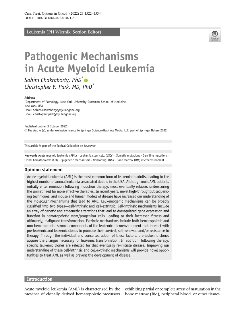 (PDF) Pathogenic Mechanisms in Acute Myeloid Leukemia