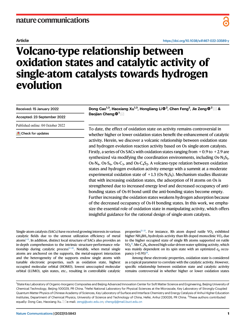 PDF) Volcano-type relationship between oxidation states and