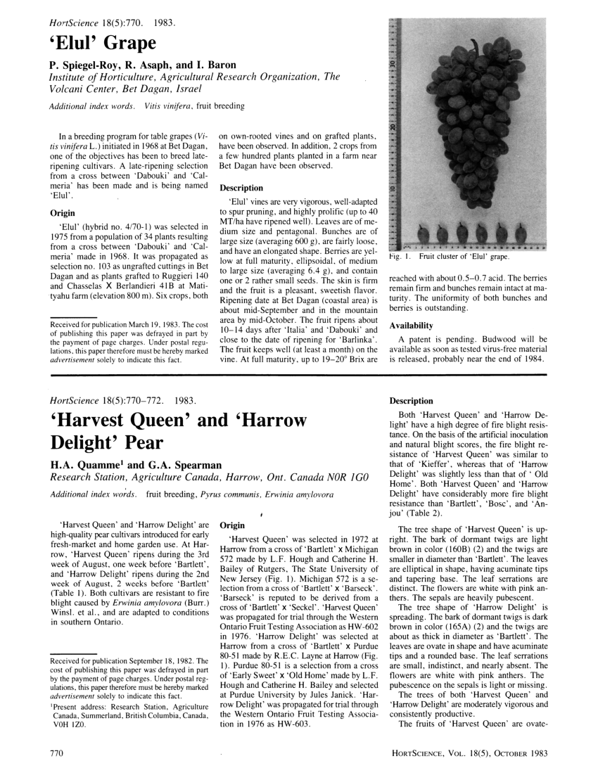 (PDF) ‘Harvest Queen’ and ‘Harrow Delight’ Pear