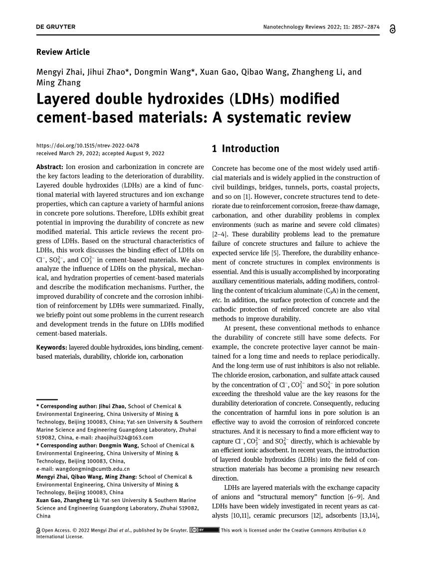 PDF) Layered double hydroxides (LDHs) modified cement-based 