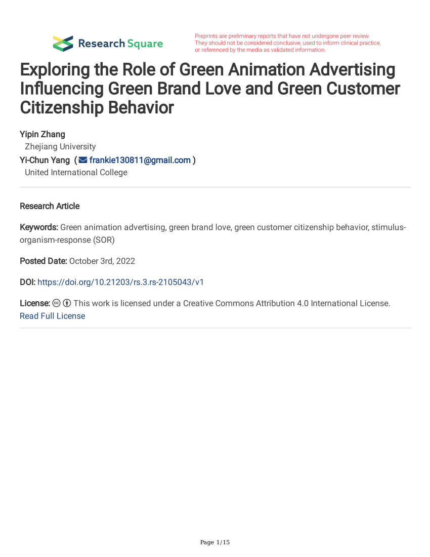Pdf Exploring The Role Of Green Animation Advertising Influencing Green Brand Love And Green 9956