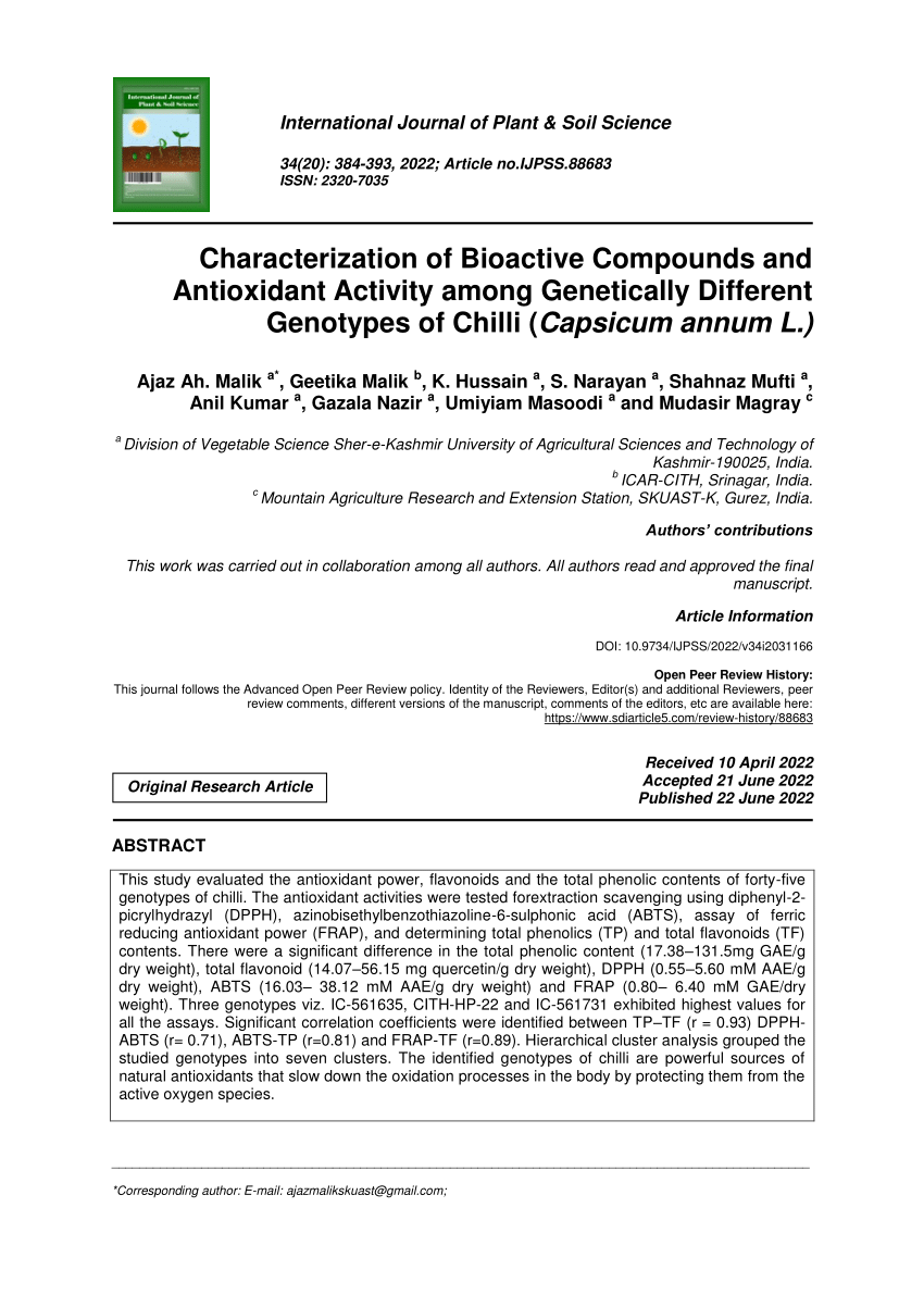 Pdf Characterization Of Bioactive Compounds And Antioxidant Activity Among Genetically