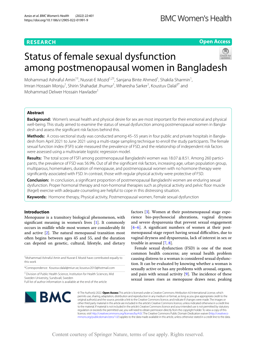 PDF Status of female sexual dysfunction among postmenopausal