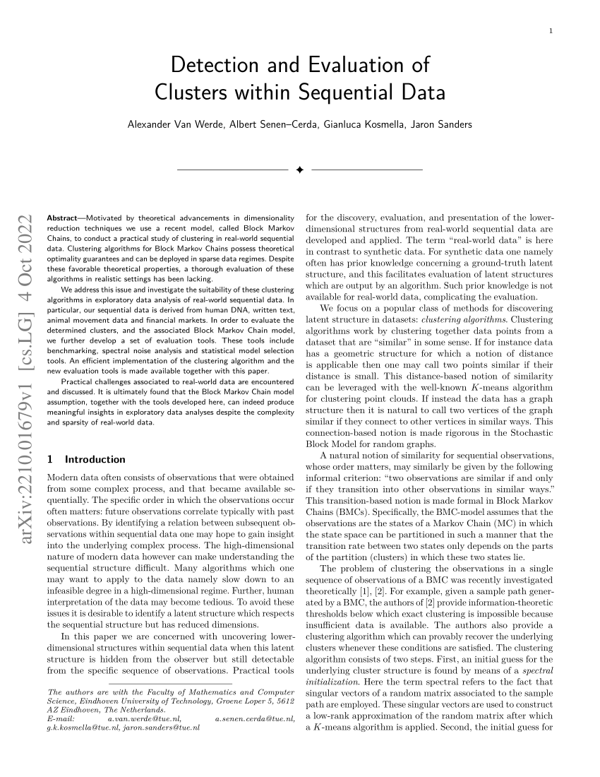 PDF) Detection and Evaluation of Clusters within Sequential Data