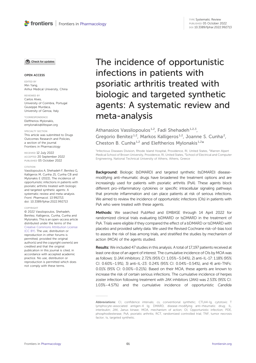 Pdf The Incidence Of Opportunistic Infections In Patients With Psoriatic Arthritis Treated 