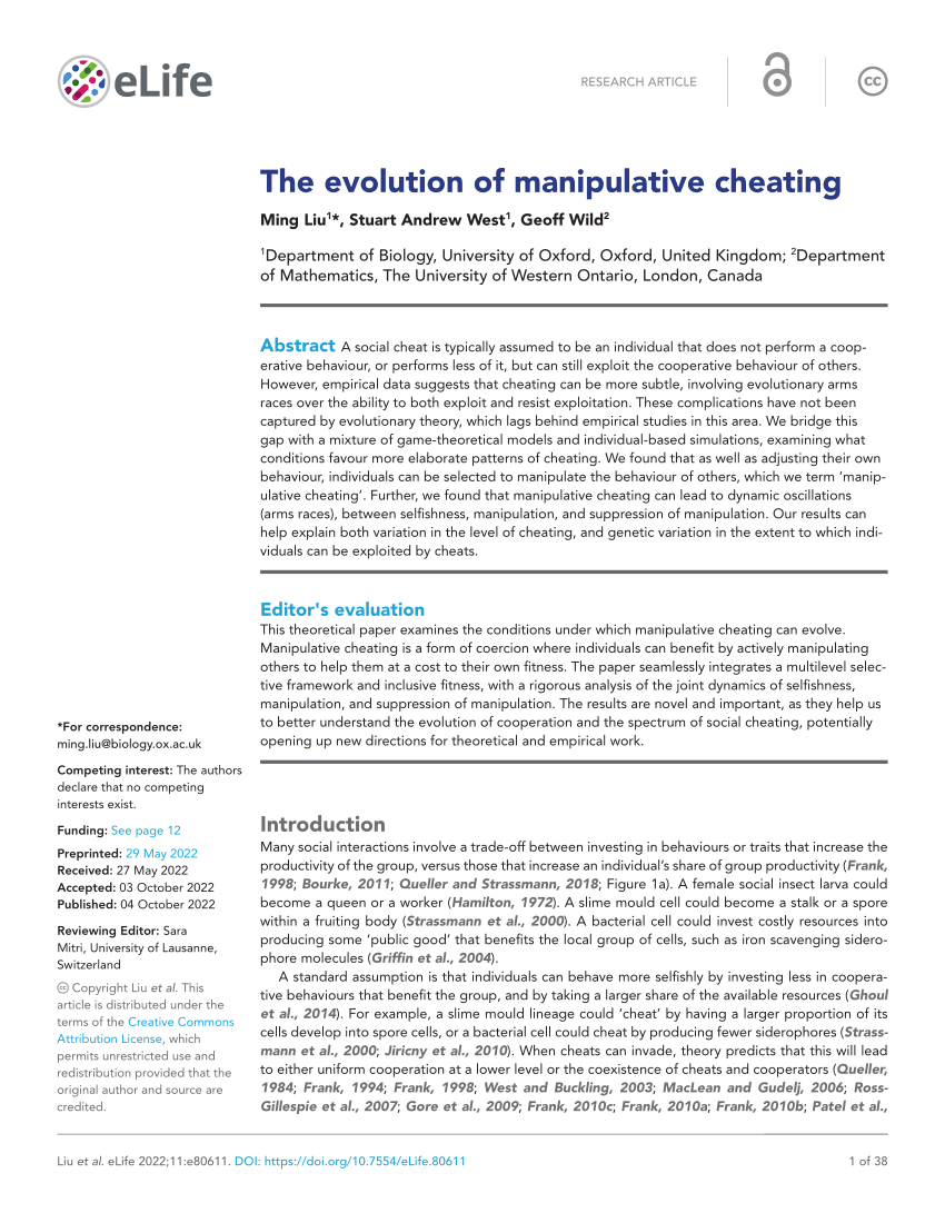 PDF) The evolution of manipulative cheating