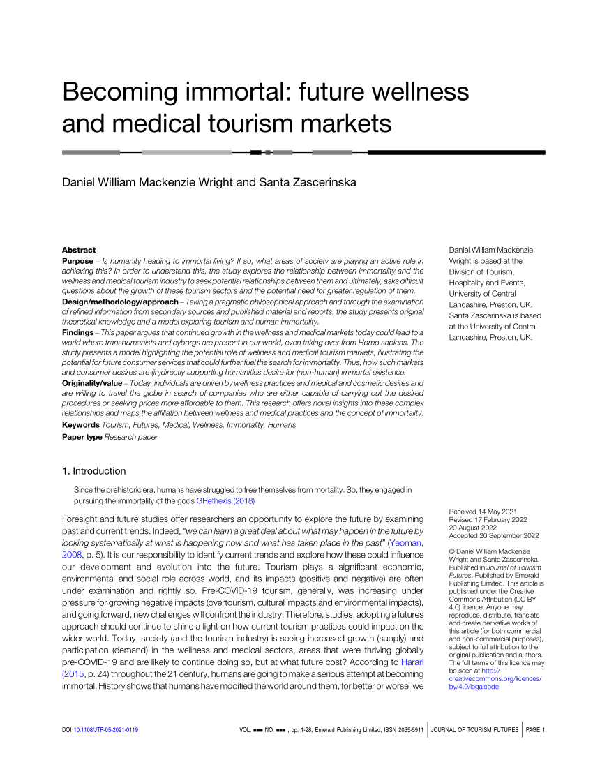 (PDF) immortal future wellness and medical tourism markets