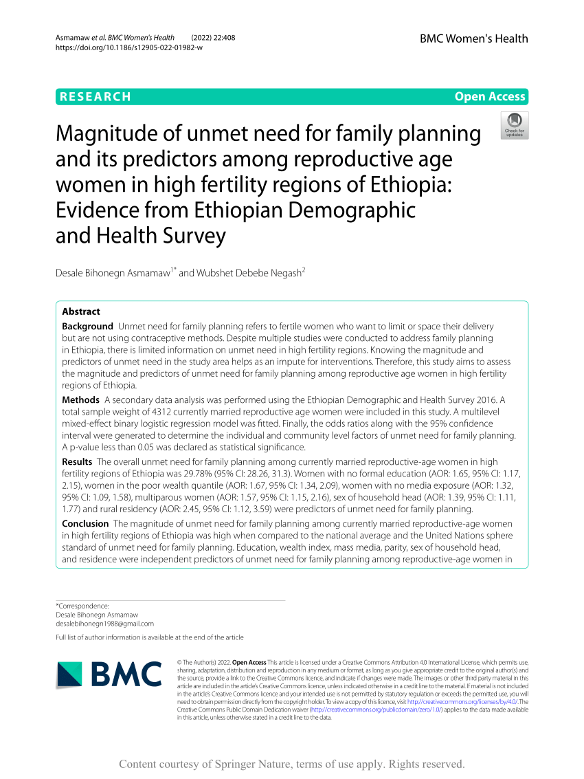 literature review on family planning in ethiopia