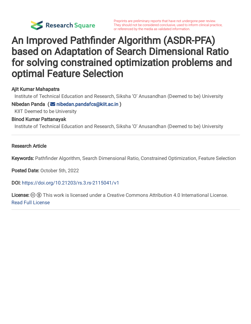 (PDF) An Improved Pathfinder Algorithm (ASDR-PFA) based on Adaptation ...