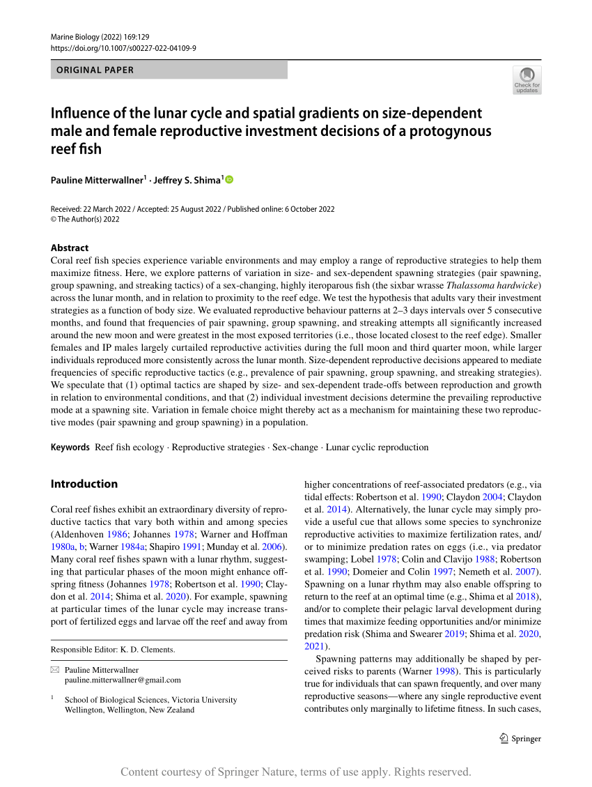 (PDF) Influence of the lunar cycle and spatial gradients on size