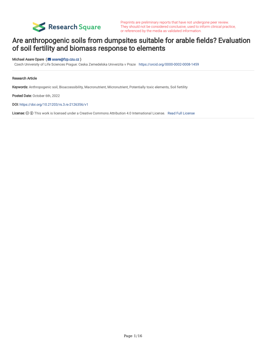 PDF) Are anthropogenic soils from dumpsites suitable for arable fields?  Evaluation of soil fertility and biomass response to elements