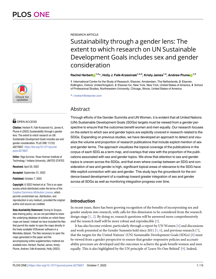 Pdf Sustainability Through A Gender Lens The Extent To Which Research On Un Sustainable 3088