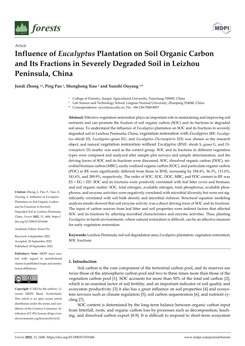 PDF) Influence of Eucalyptus Plantation on Soil Organic Carbon and 