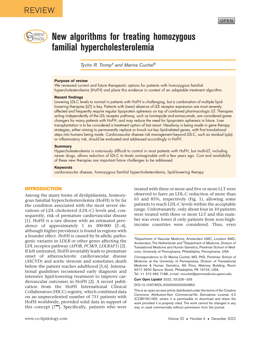 Pdf New Algorithms For Treating Homozygous Familial Hypercholesterolemia 1512