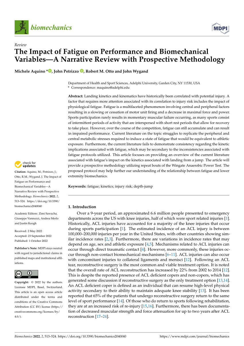 PDF) The Effect of Fatigue on Landing Biomechanics in Single-Leg Drop  Landings