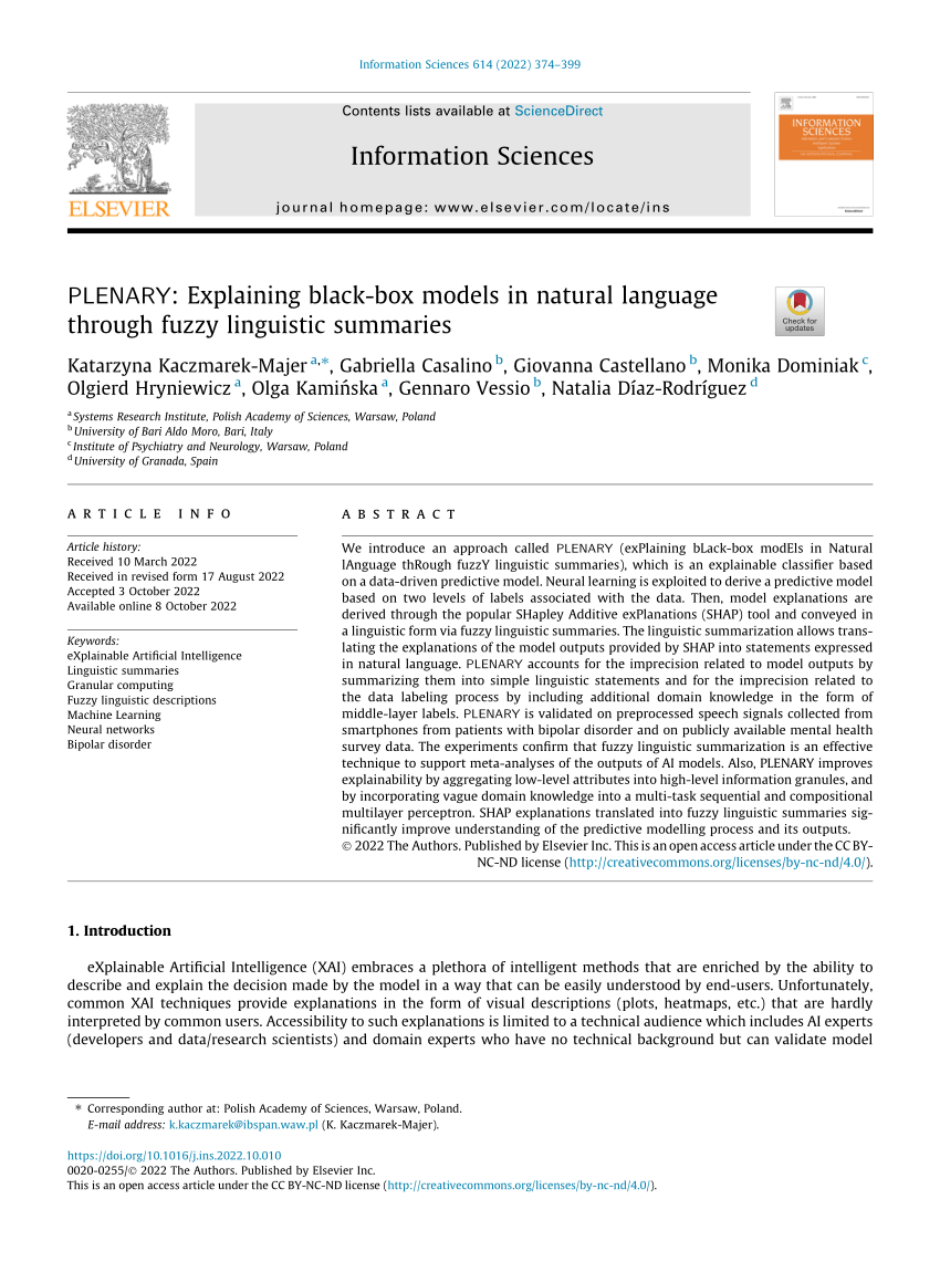 (PDF) PLENARY Explaining blackbox models in natural language through