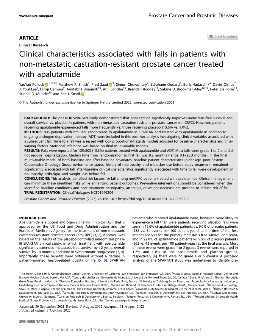 Clinical Characteristics Associated With Falls In Patients With Non Metastatic Castration