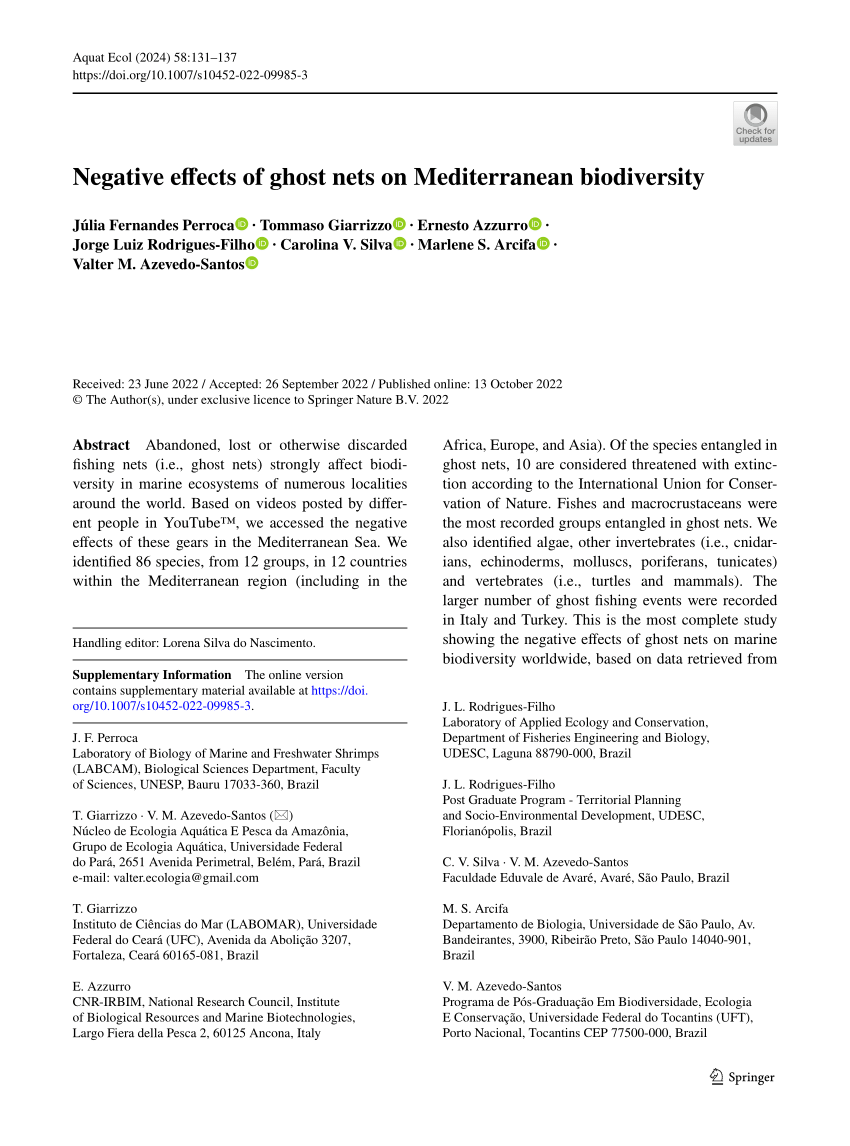 PDF) Negative effects of ghost nets on Mediterranean biodiversity