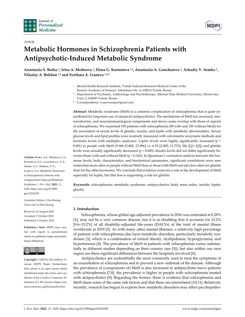 Pdf Metabolic Hormones In Schizophrenia Patients With Antipsychotic Induced Metabolic Syndrome