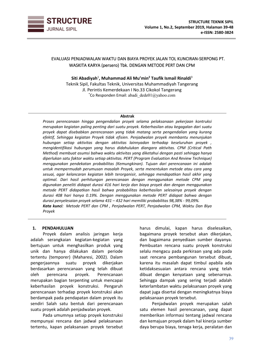 Pdf Evaluasi Penjadwalan Waktu Dan Biaya Proyek Jalan Tol Kunciran My Xxx Hot Girl 9002