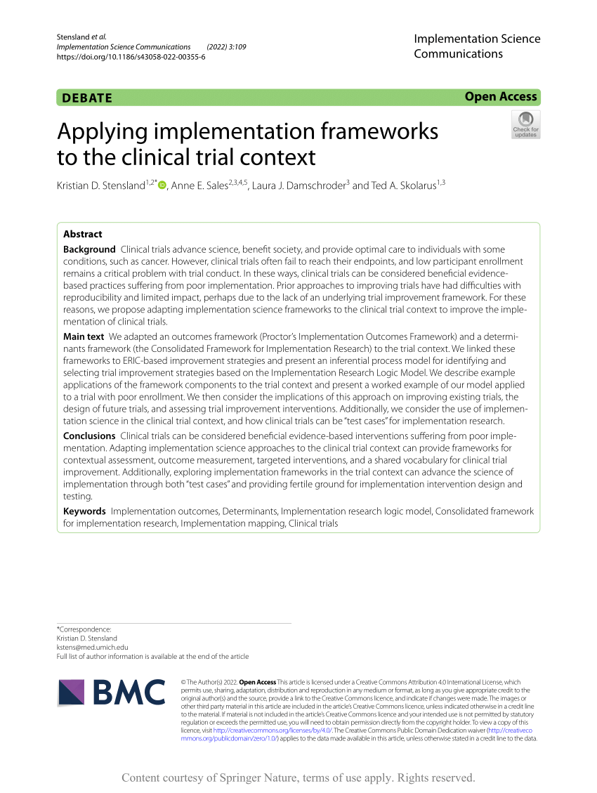 pdf-applying-implementation-frameworks-to-the-clinical-trial-context