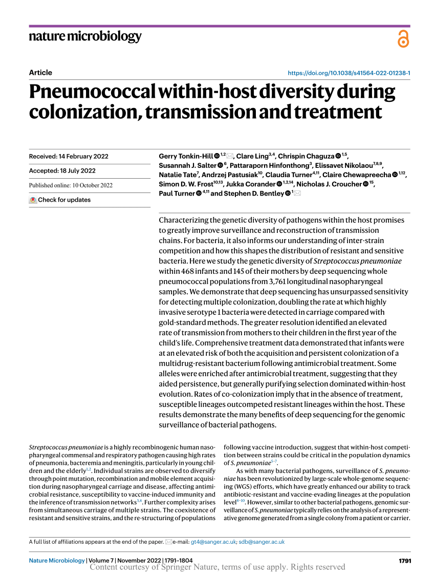 Pneumococcal within-host diversity during colonization
