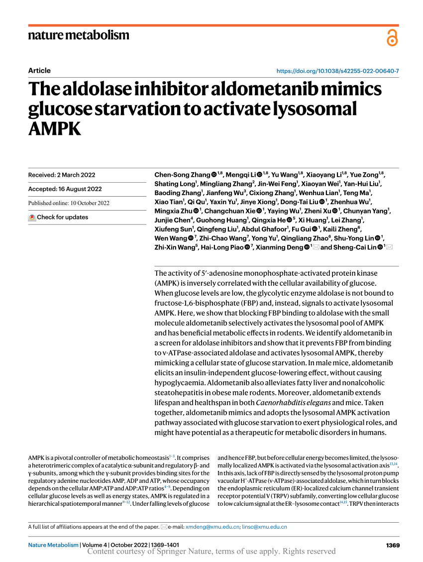 PDF) The aldolase inhibitor aldometanib mimics glucose starvation 