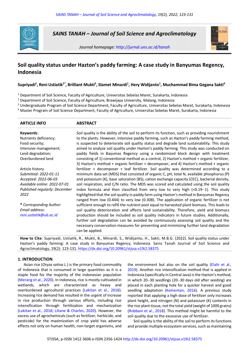 (PDF) SAINS TANAH Journal of Soil Science and Agroclimatology Soil