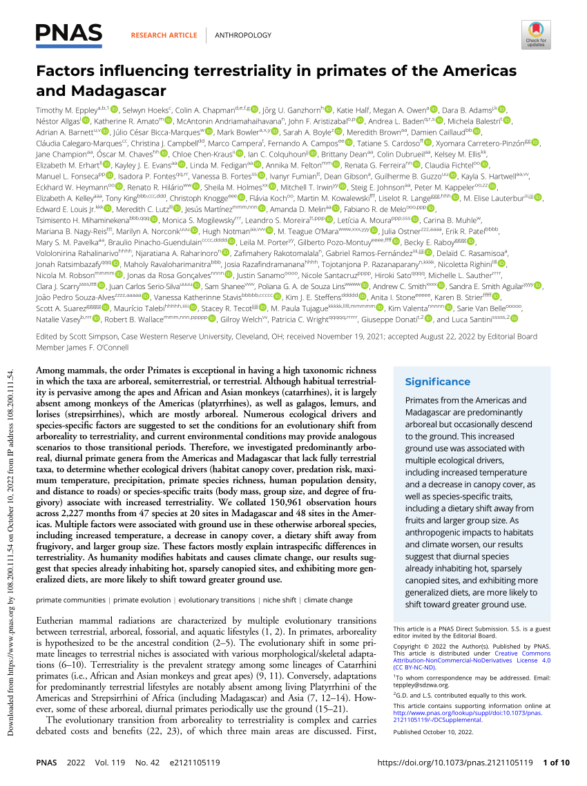 Factors influencing terrestriality in primates of the Americas and  Madagascar