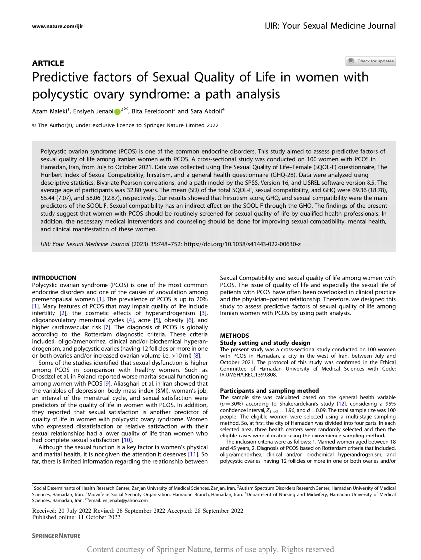 Predictive Factors Of Sexual Quality Of Life In Women With Polycystic Ovary Syndrome A Path 3475