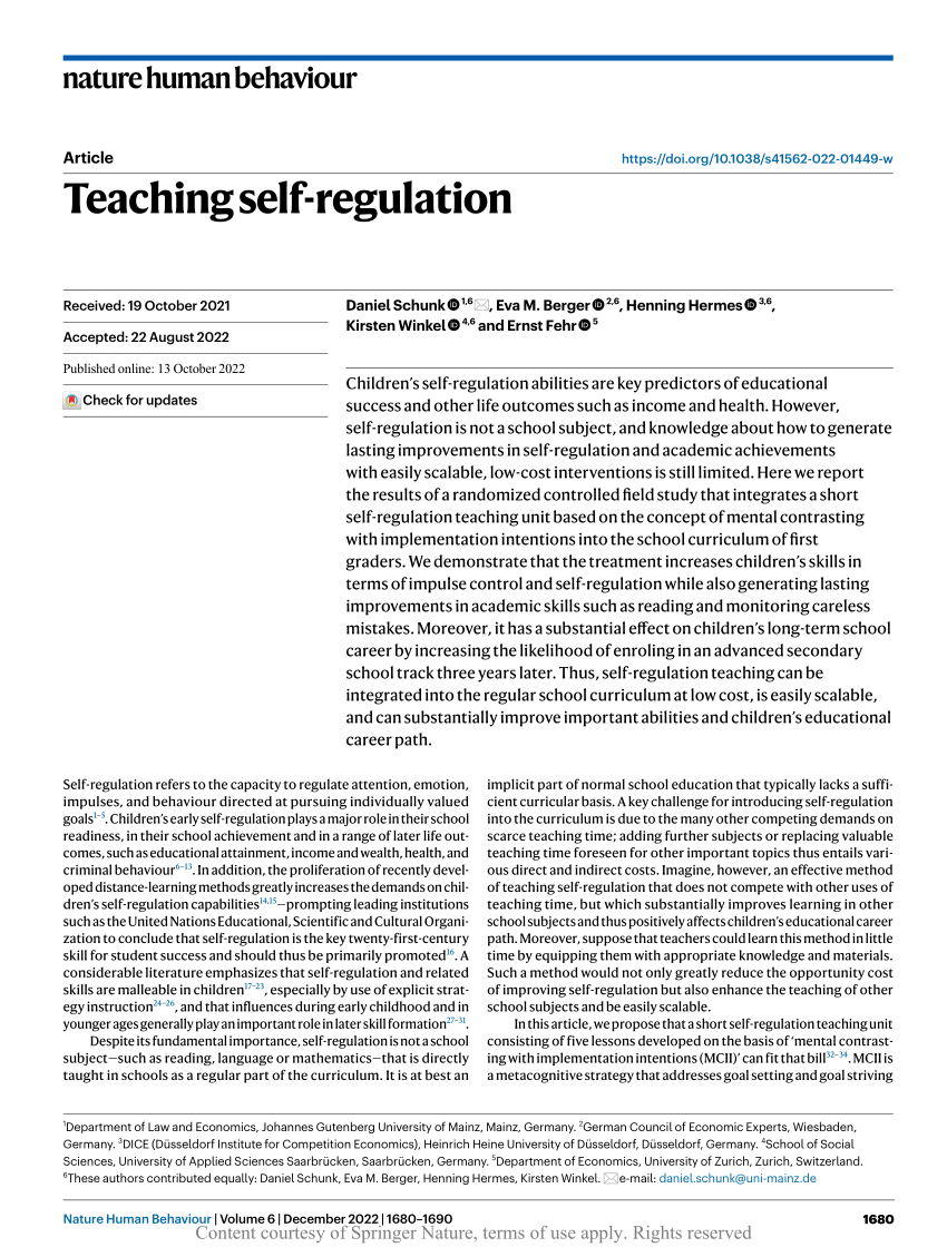 research paper about self regulation