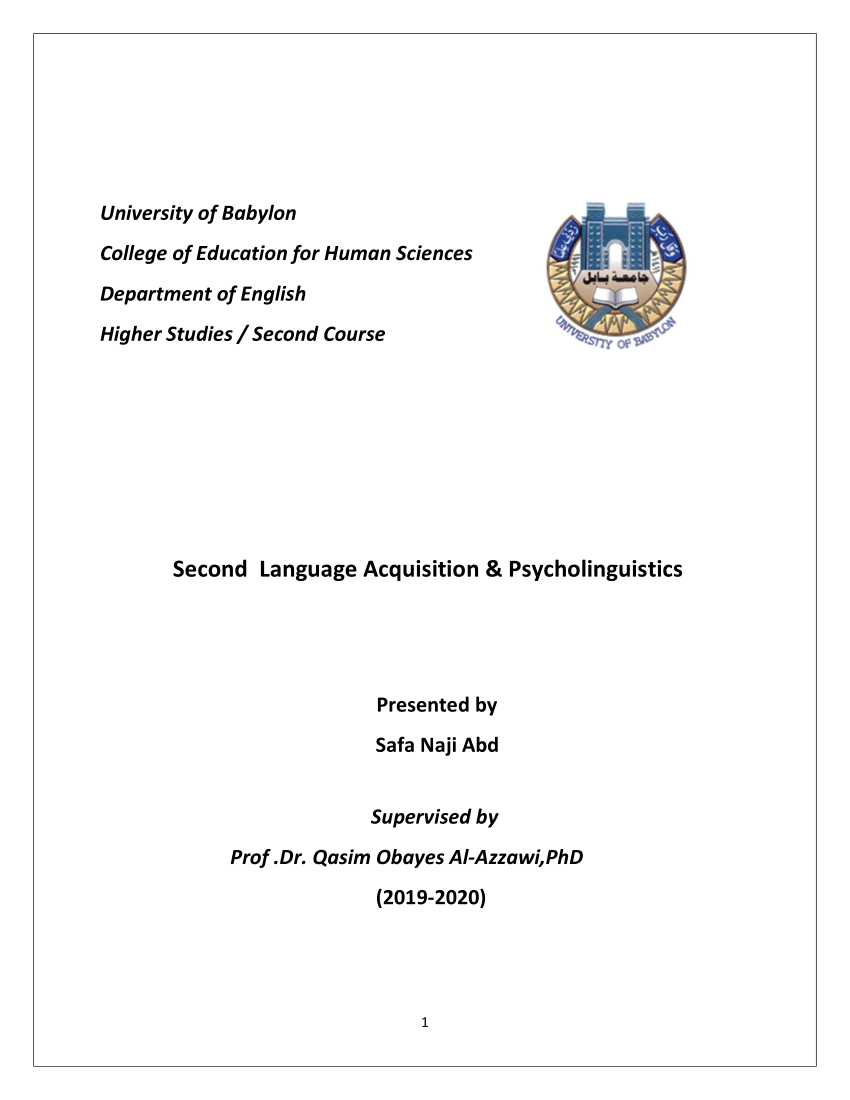 PDF) Second Language Acquisition & Psycholinguistics