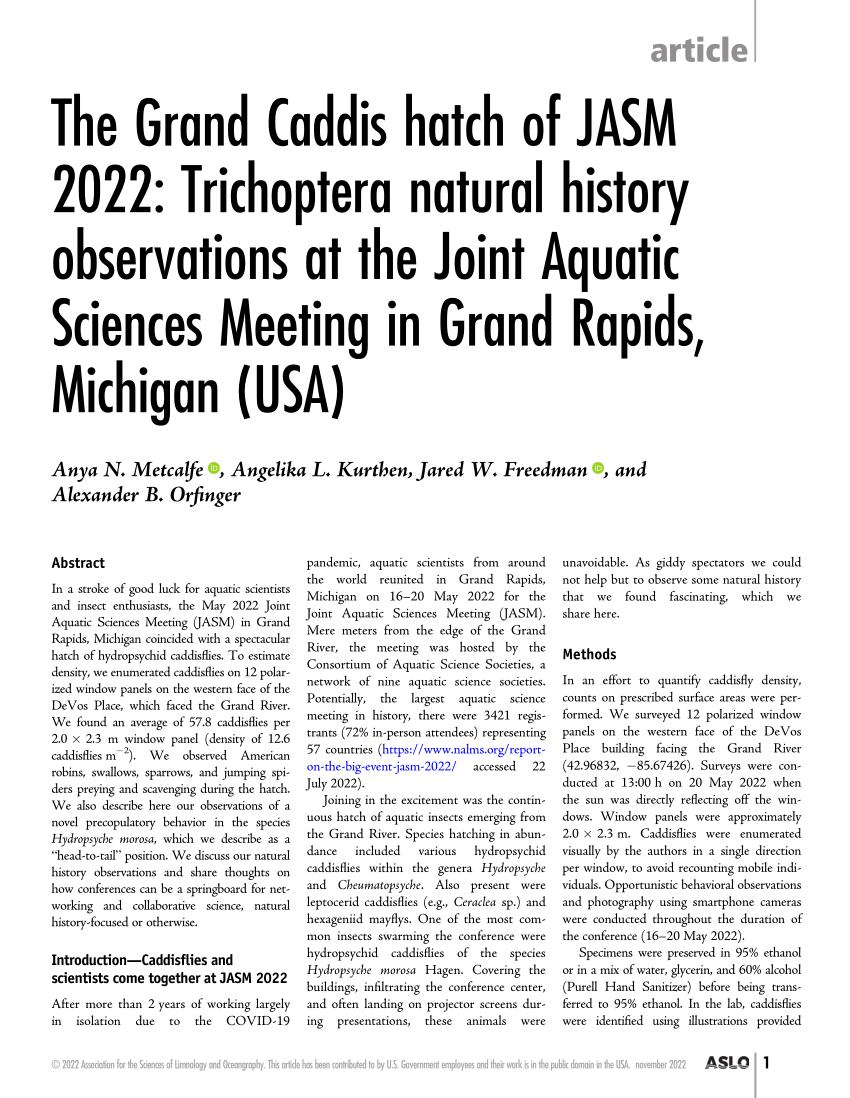 (PDF) The Grand Caddis hatch of JASM 2022 Trichoptera natural history