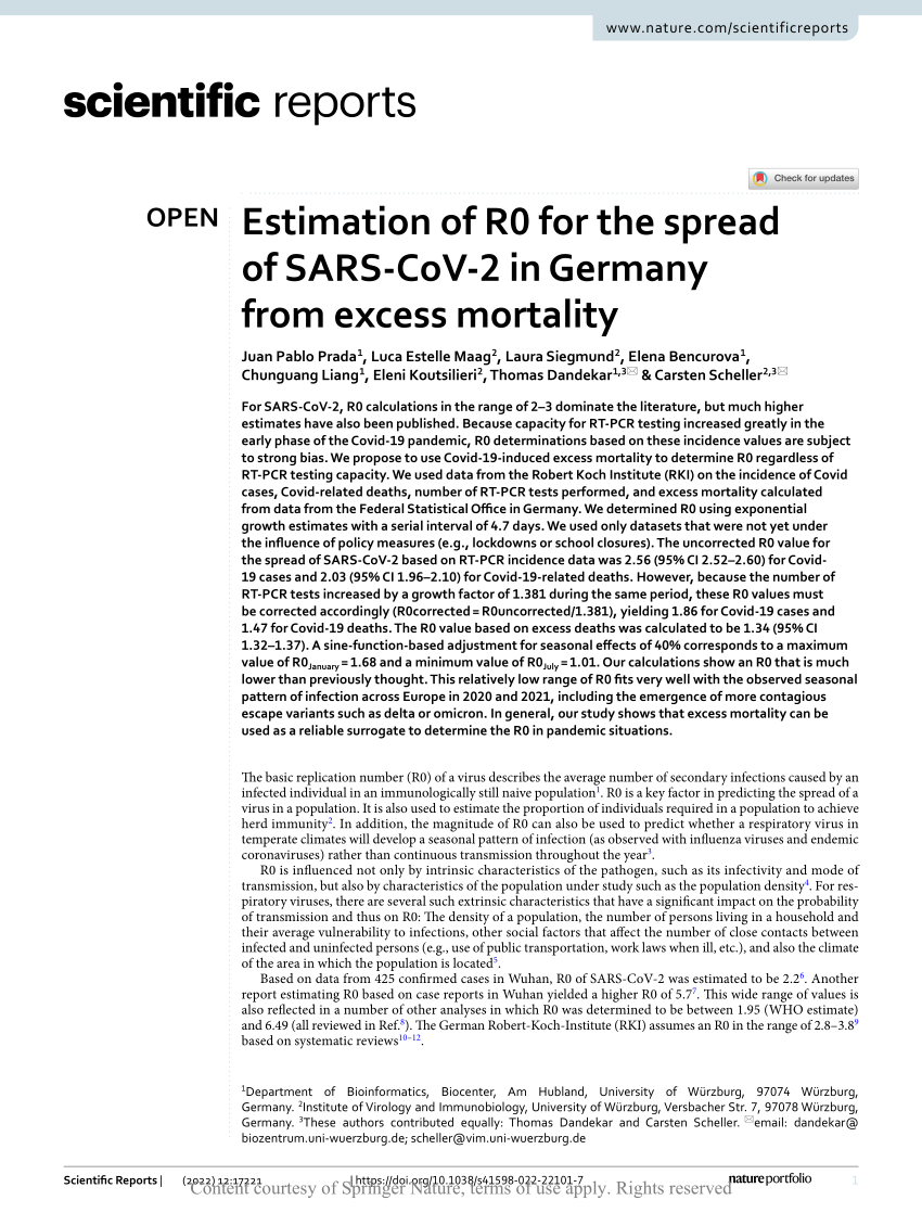 PDF) Estimation of R0 for the spread of SARS-CoV-2 in Germany from excess  mortality