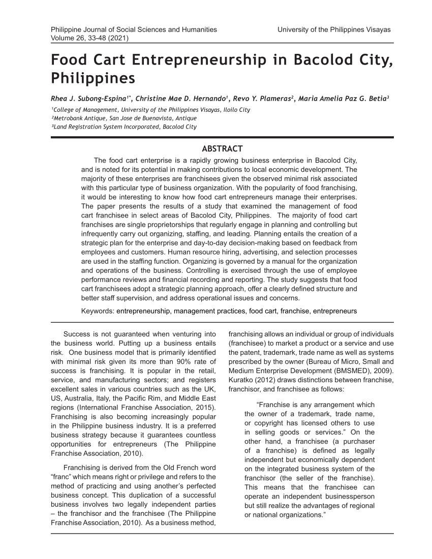 food cart business plan sample in the philippines