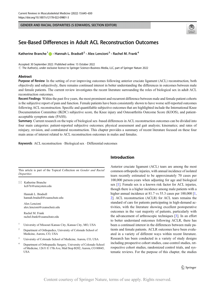 Sex Based Differences In Adult Acl Reconstruction Outcomes Request Pdf 5208