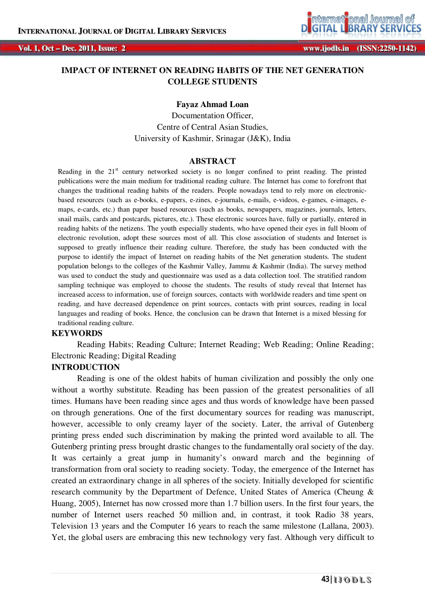 impact of internet on reading habits essay