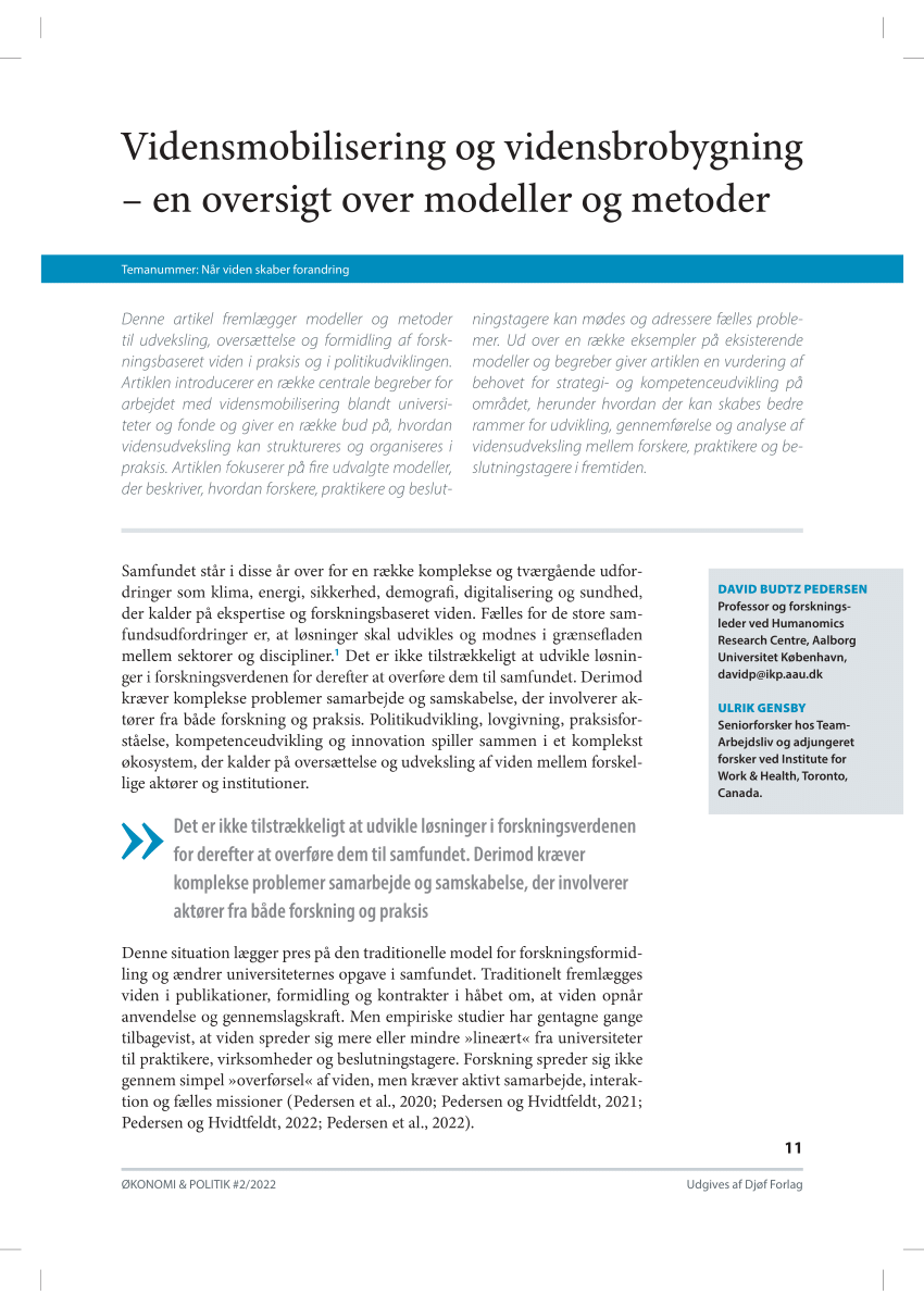 (PDF) Vidensmobilisering og vidensbrobygning: En oversigt over modeller og metoder