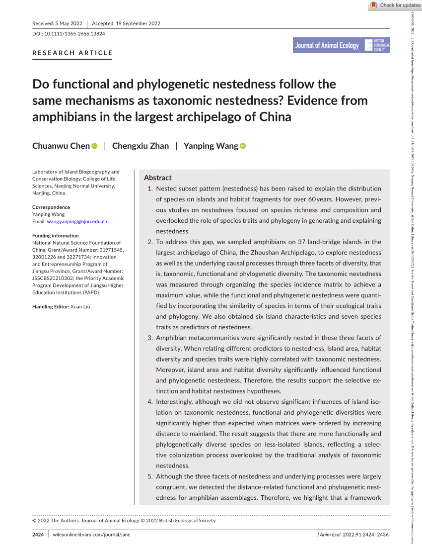 (PDF) Do functional and phylogenetic nestedness follow the same