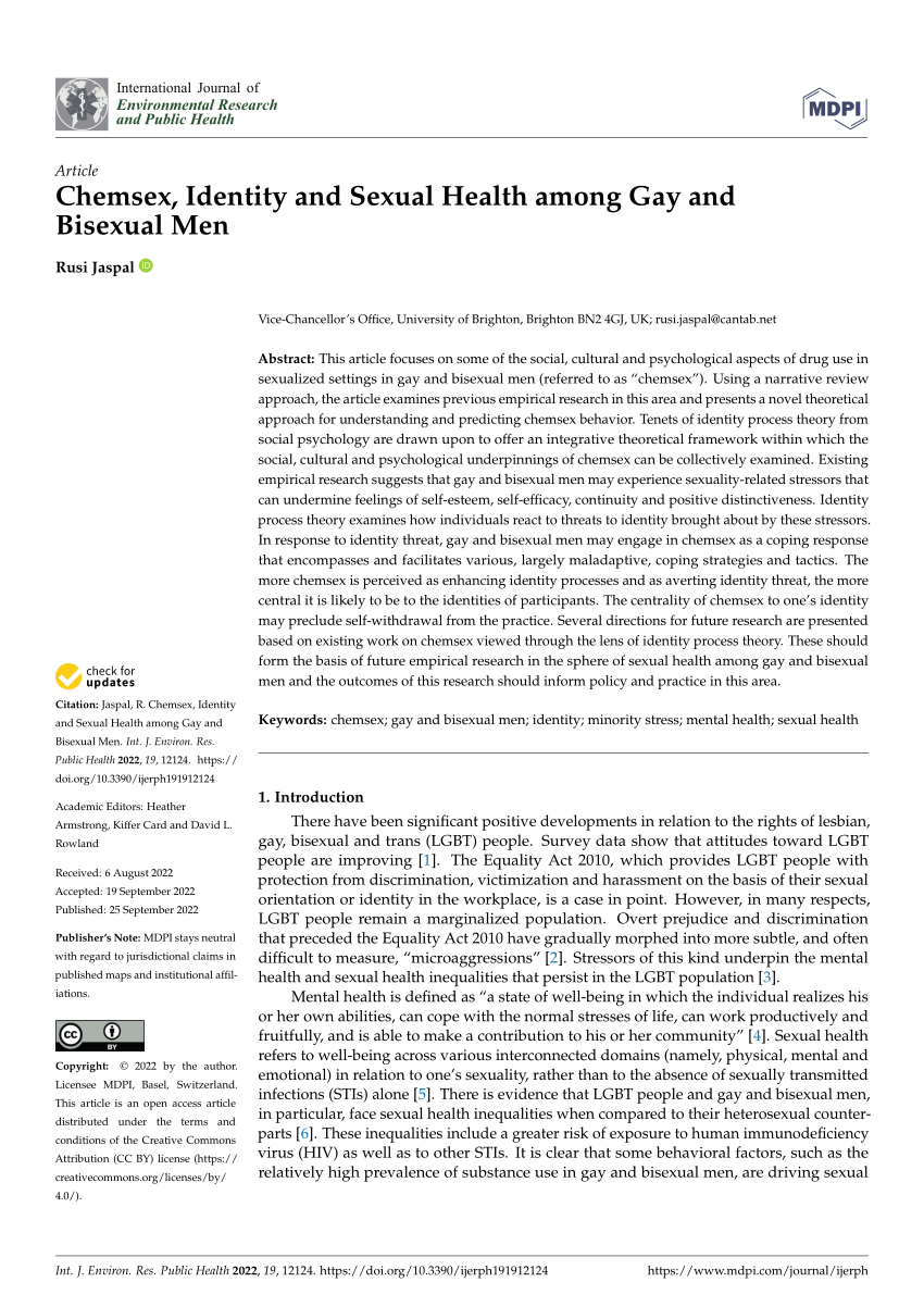 PDF Chemsex Identity and Sexual Health among Gay and Bisexual Men